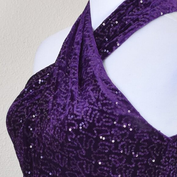 Eliza J Halter Sheath Dress Velvet Sequin Bodycon Purple - 6P - Picture 4 of 10